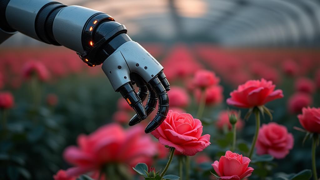 山田バラ農園に導入されたロボットがバラを収穫している